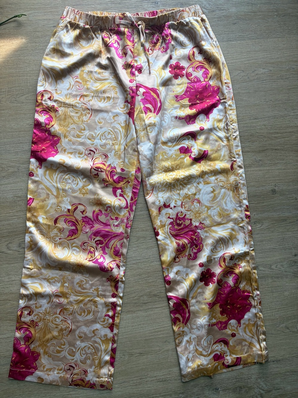 NWT Soma Sensual Satin Pajama Pants | Rococo Flourish Pink | M